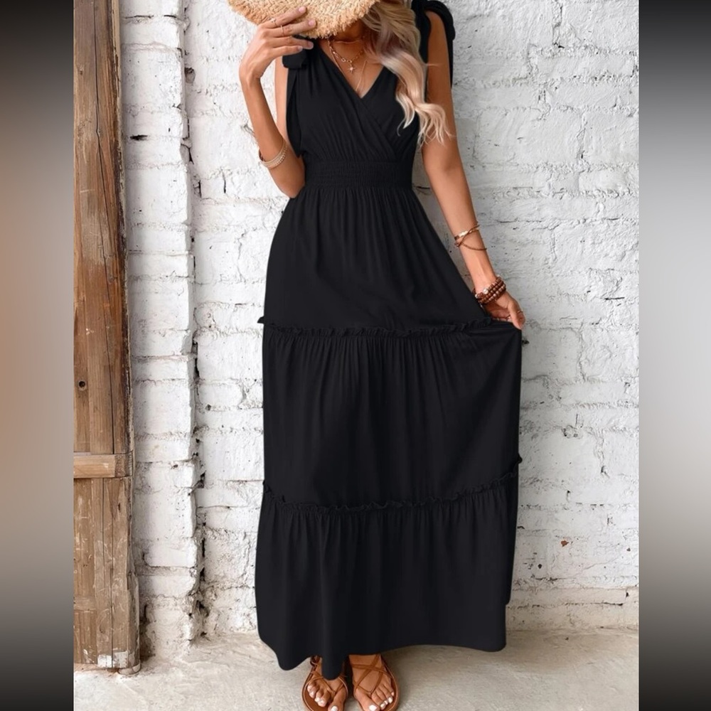 Boho tie shoulder layered hem maxi dress - Picture 6 of 6